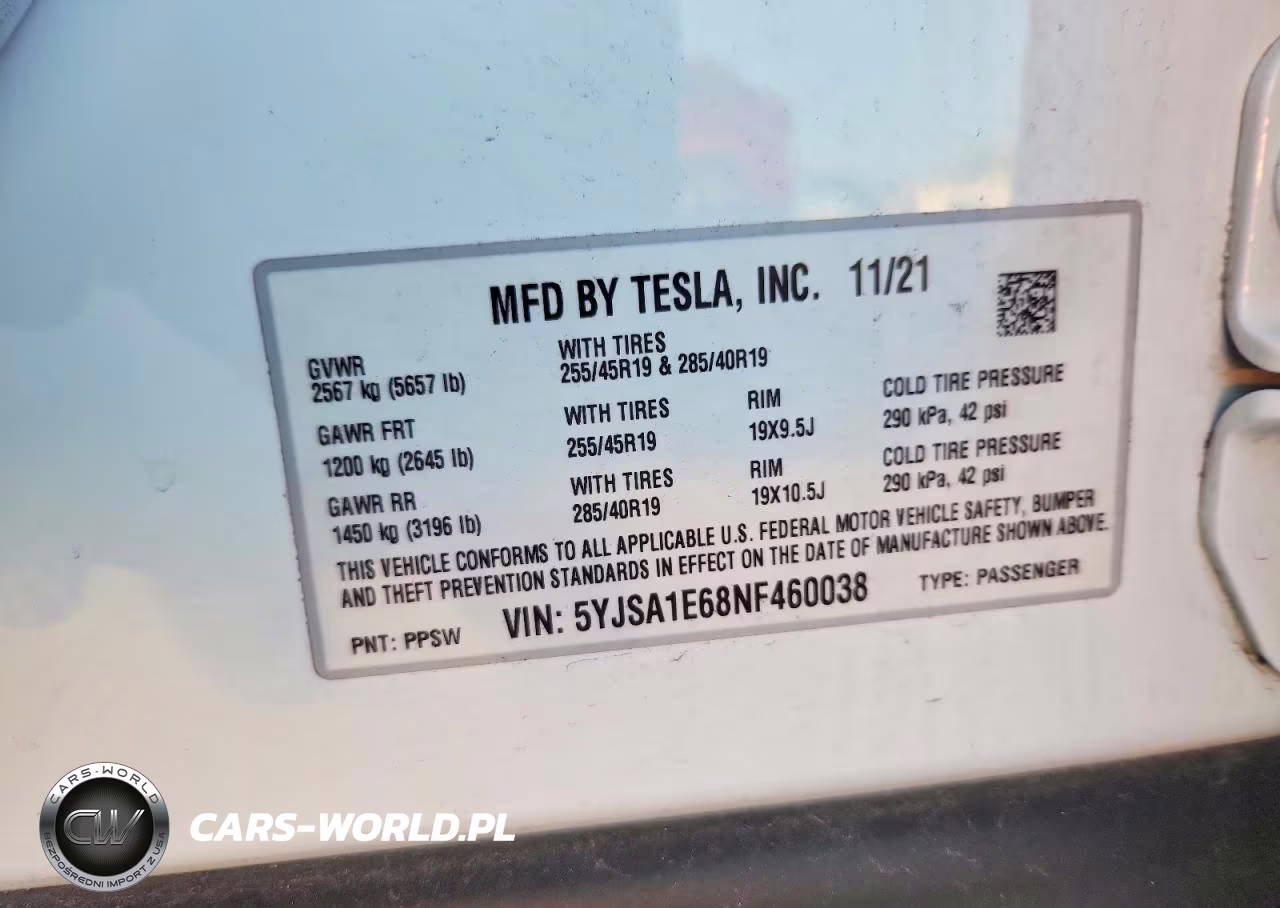 2022 Tesla Model S VIN:5YJSA1E68NF460038 - 12