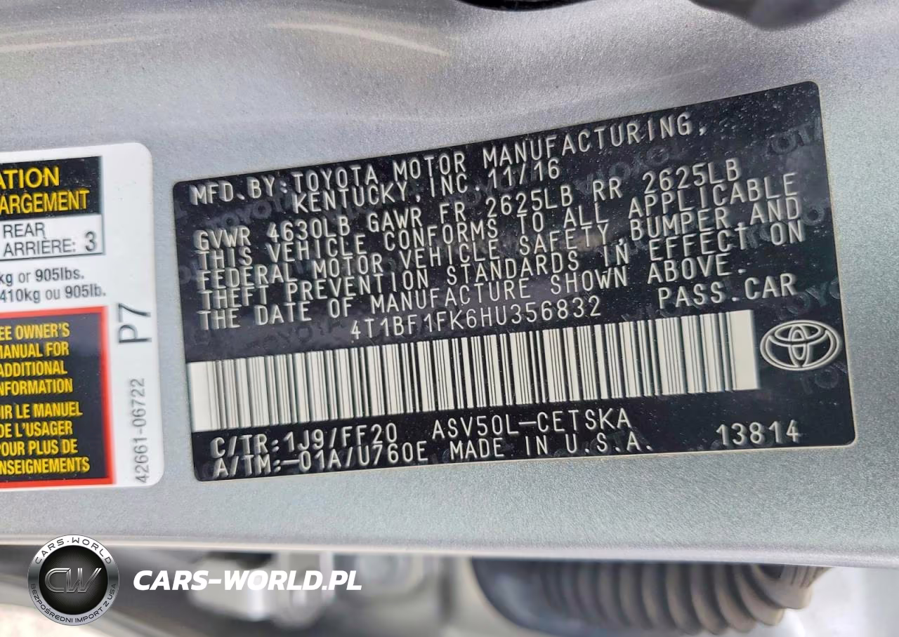 2017 Toyota Camry Se VIN:4T1BF1FK6HU356832 - 13