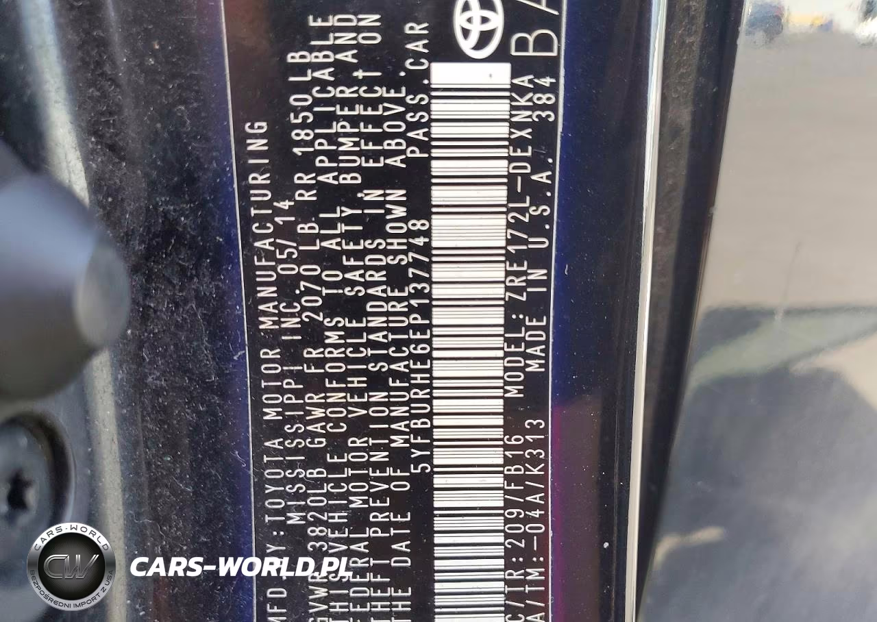 2014 Toyota Corolla Le VIN:5YFBURHE6EP137748 - 12