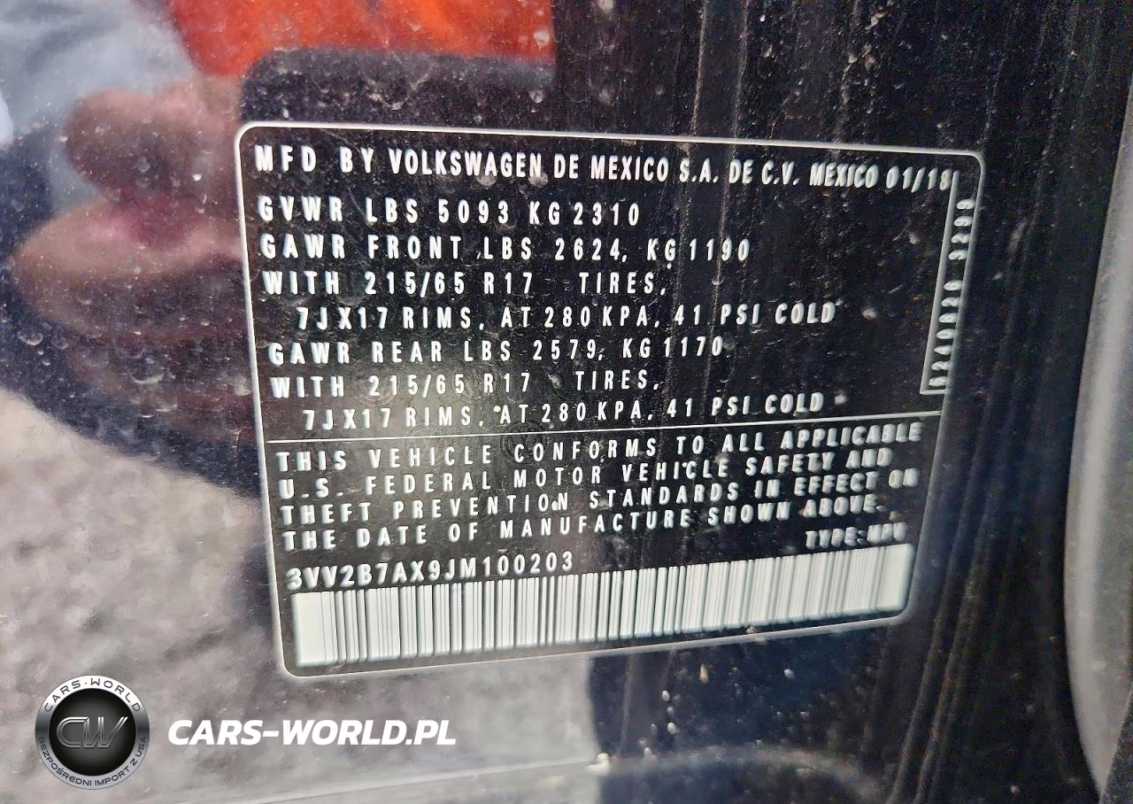 2018 Volkswagen Tiguan Se VIN:3VV2B7AX9JM100203 - 13