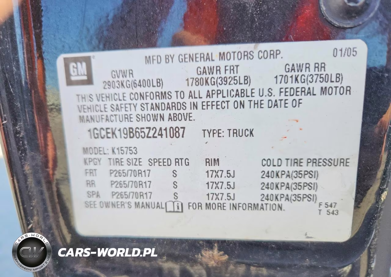 2005 Chevrolet Silverado K1500 VIN:1GCEK19B65Z241087 - 12