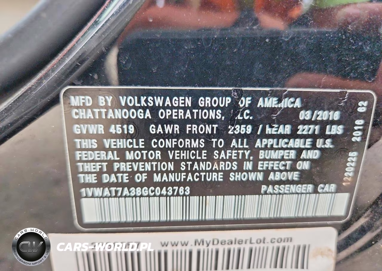 2016 Volkswagen Passat VIN:1VWAT7A38GC043763 - 12