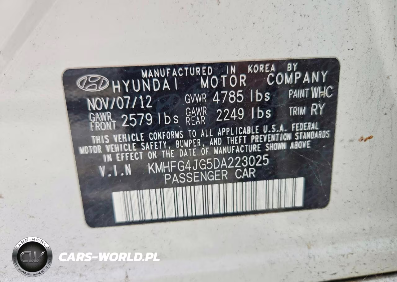 2013 Hyundai Azera Base VIN:KMHFG4JG5DA223025 - 12