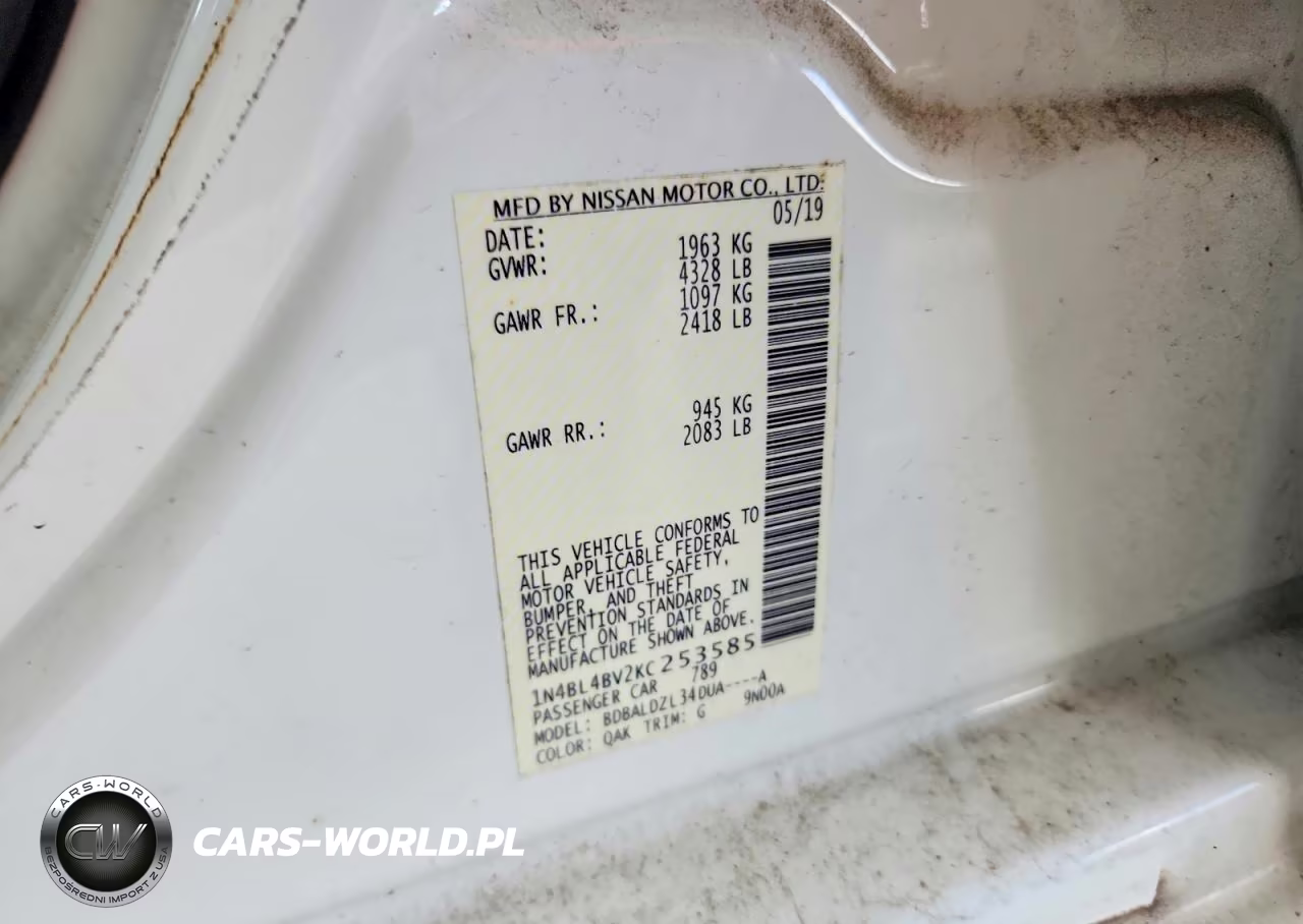 2019 Nissan Altima S VIN:1N4BL4BV2KC253585 - 12