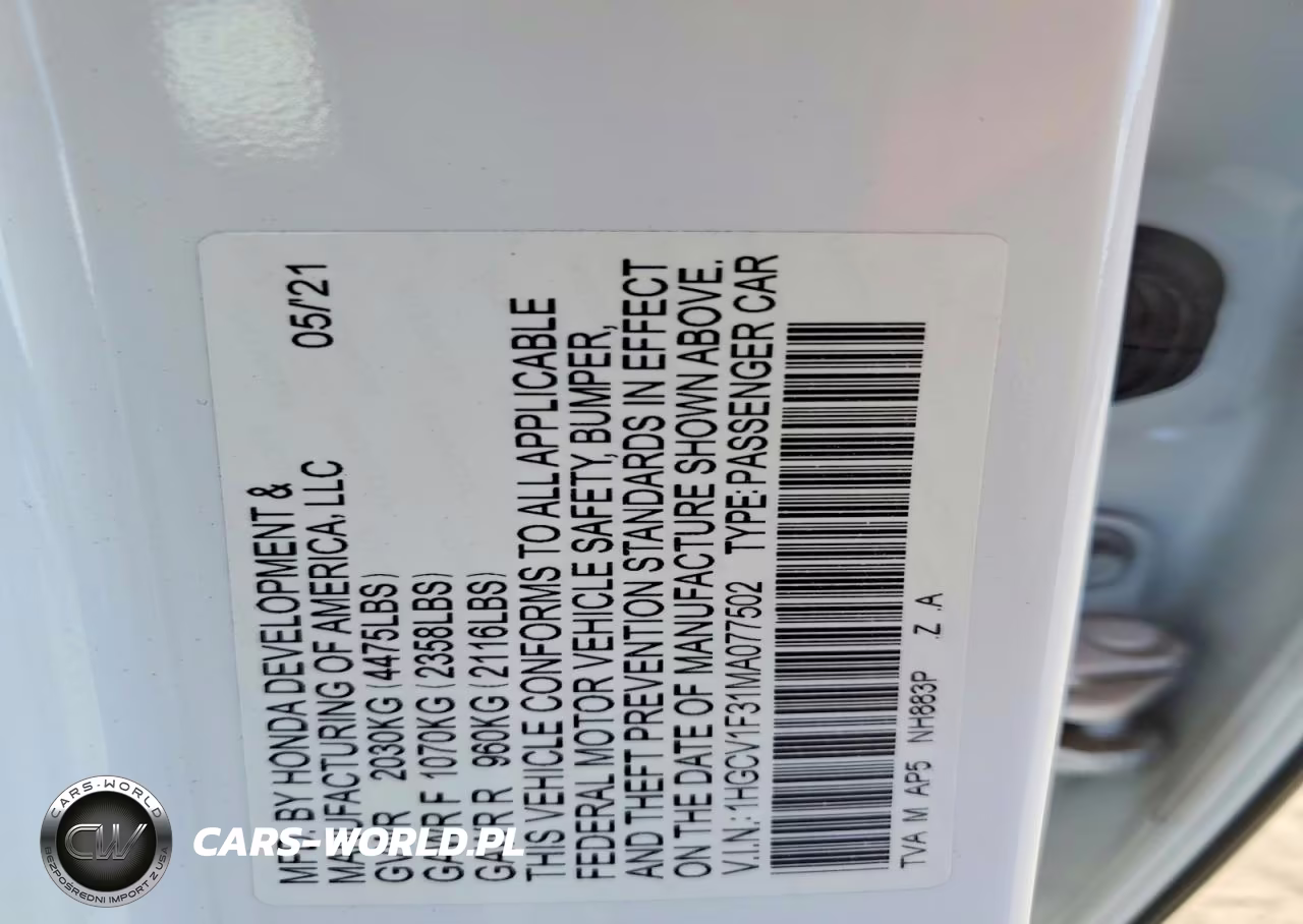 2021 Honda Accord Sport VIN:1HGCV1F31MA077502 - 12