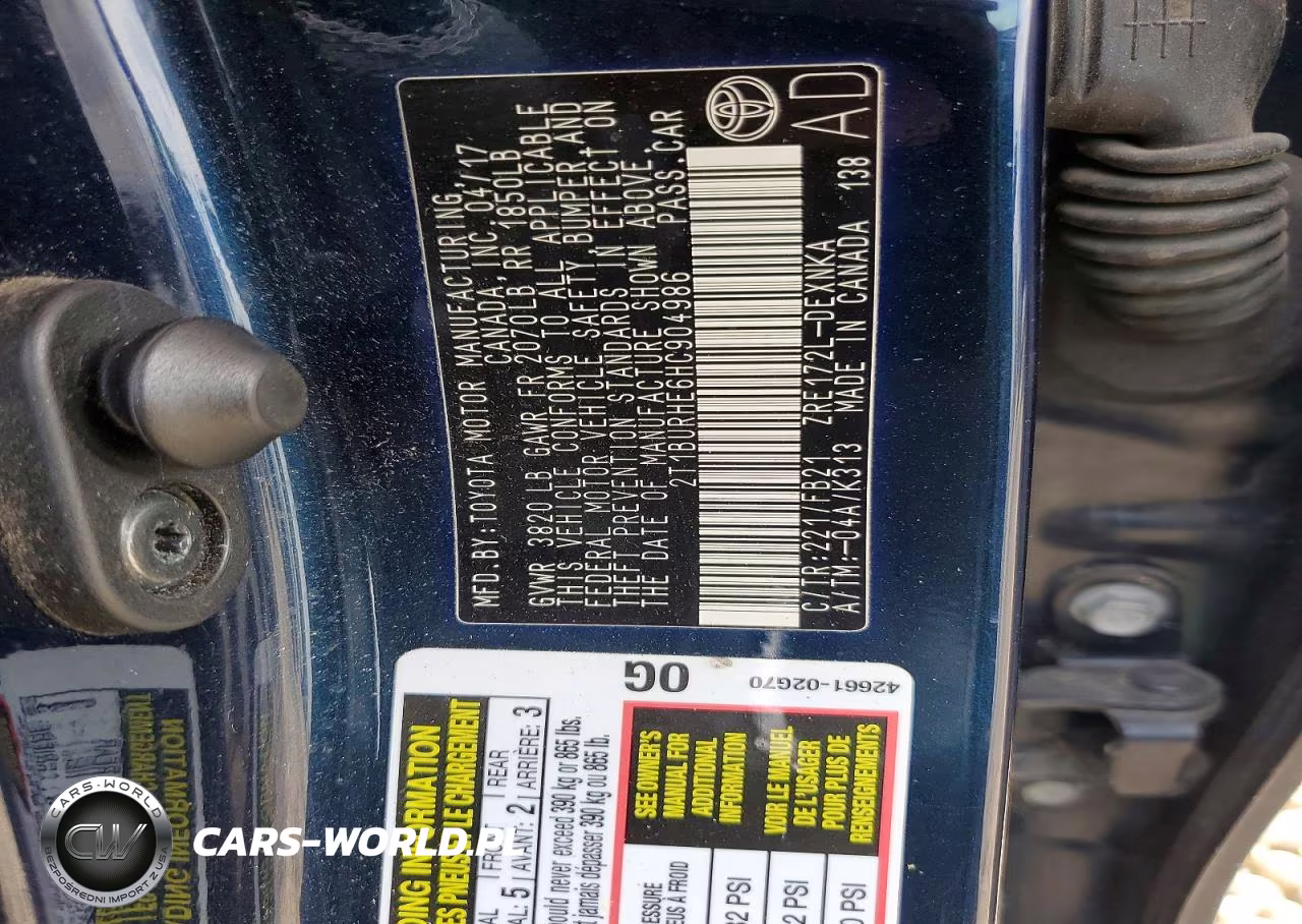 2017 Toyota Corolla Le VIN:2T1BURHE6HC904986 - 12