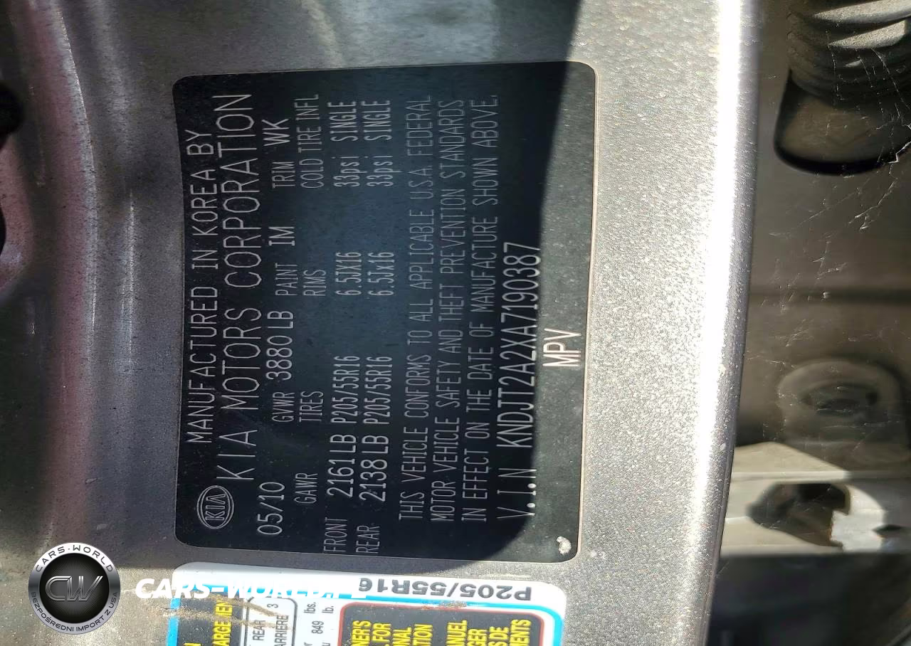 2010 Kia Soul + VIN:KNDJT2A2XA7190387 - 12