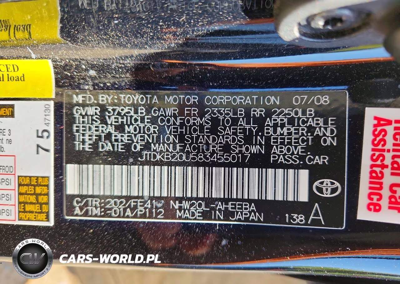 2008 Toyota Prius Base VIN:JTDKB20U583455017 - 12