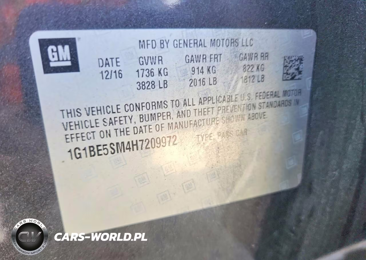 2017 Chevrolet Cruze Lt VIN:1G1BE5SM4H7209972 - 12