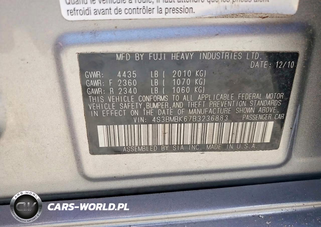 2011 Subaru Legacy 2.5I Limited VIN:4S3BMBK67B3236883 - 12