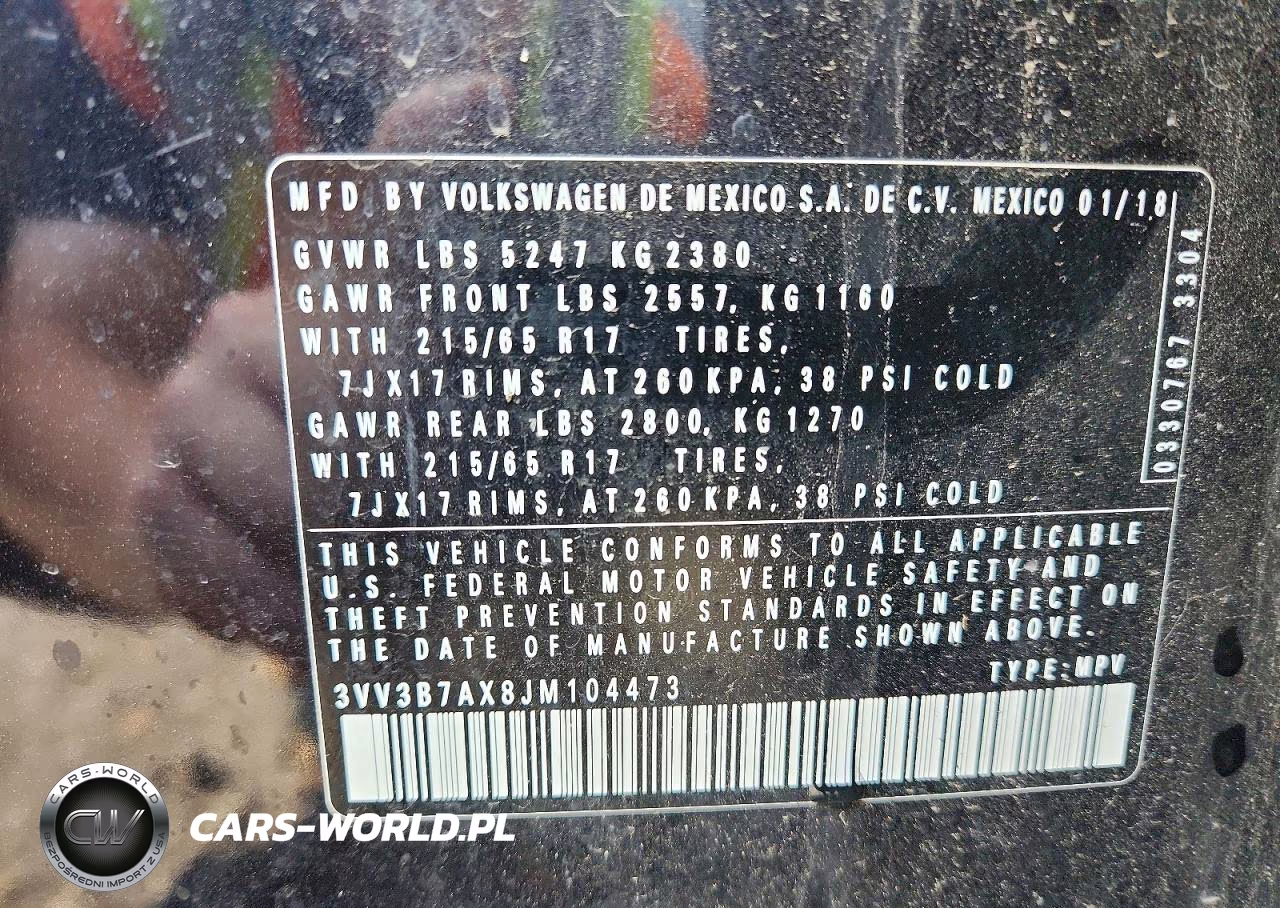 2018 Volkswagen Tiguan Se VIN:3VV3B7AX8JM104473 - 13