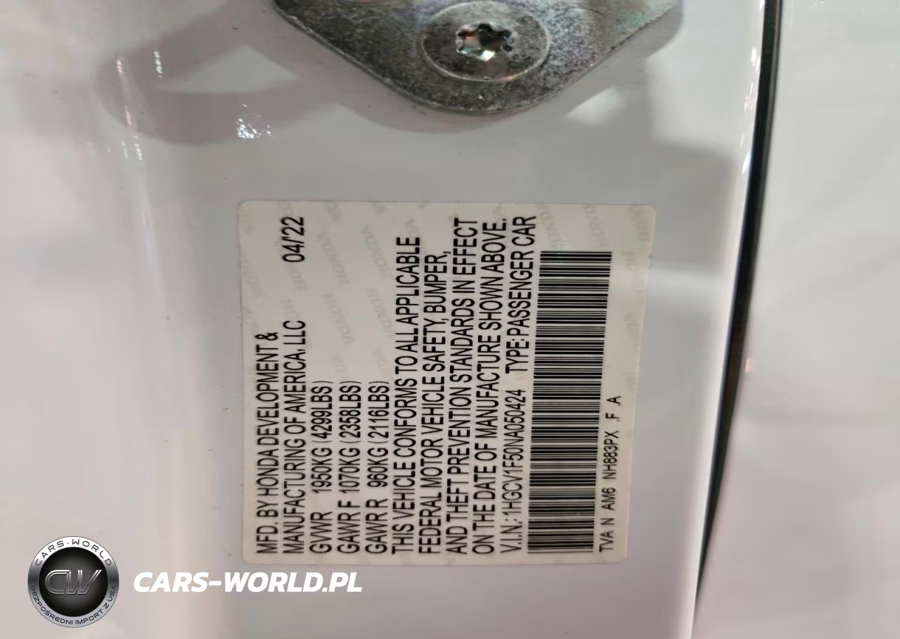 2022 Honda Accord Exl VIN:1HGCV1F50NA050424 - 12