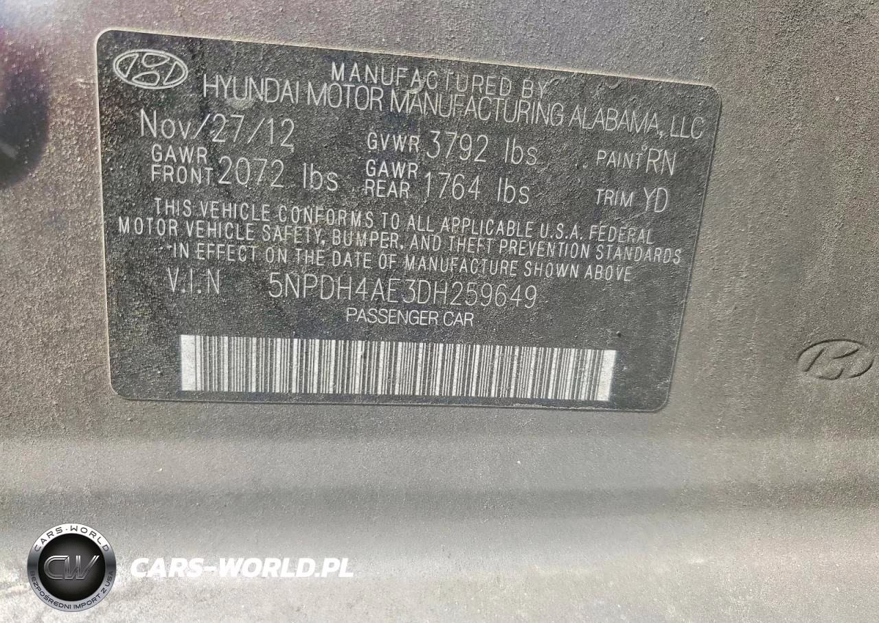 2013 Hyundai Elantra Gls VIN:5NPDH4AE3DH259649 - 12