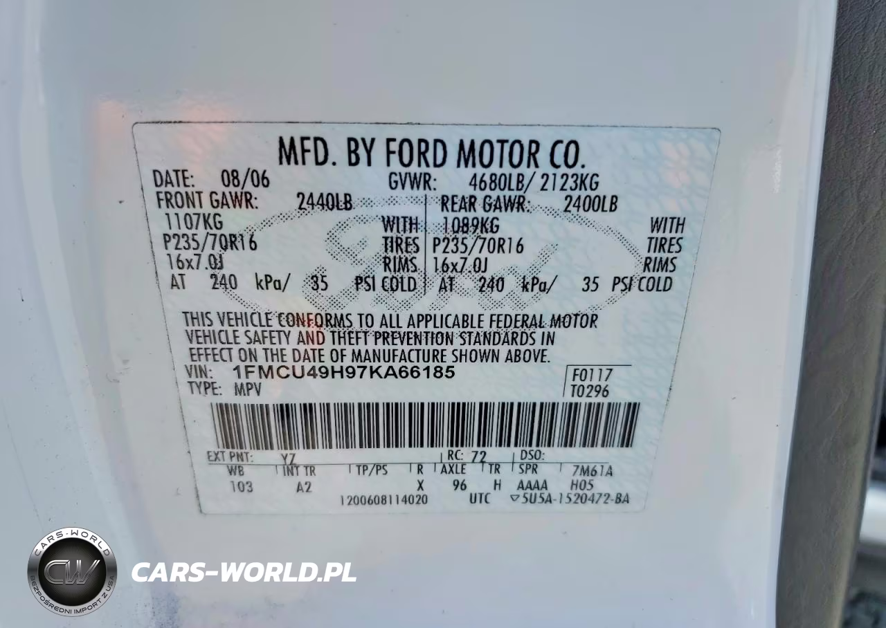2007 Ford Escape Hev VIN:1FMCU49H97KA66185 - 13