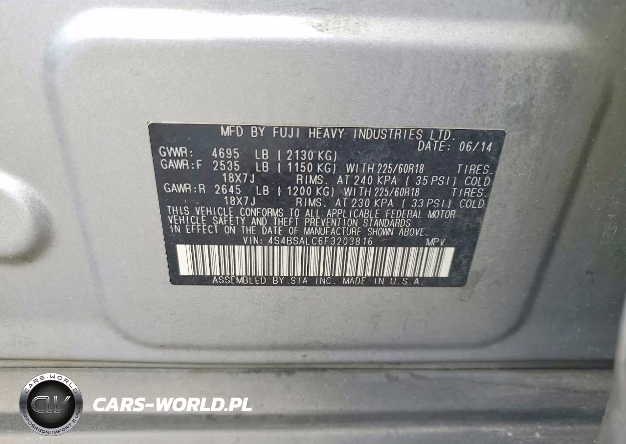 2015 Subaru Outback 2.5I Limited VIN:4S4BSALC6F3203816 - 13