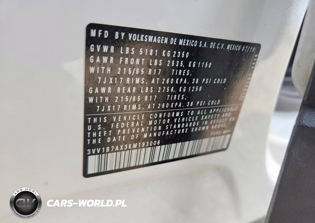 2019 Volkswagen Tiguan S VIN:3VV1B7AX3KM193006 - 13
