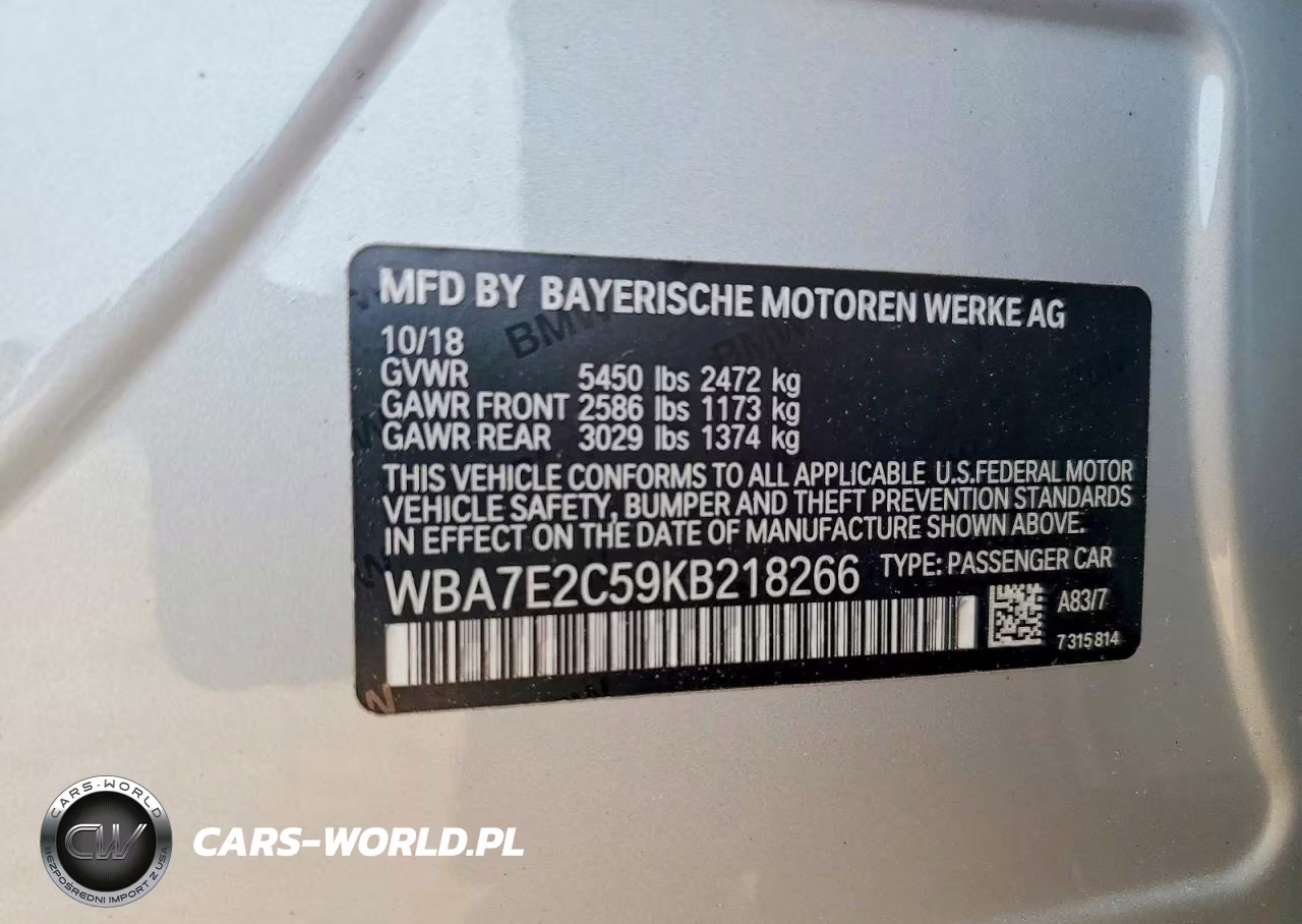 2019 BMW 740 I VIN:WBA7E2C59KB218266 - 12