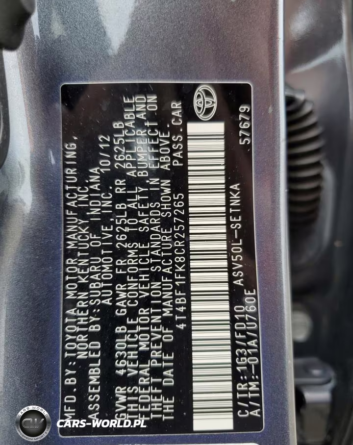2012 Toyota Camry VIN:4T4BF1FK8CR257265 - 12