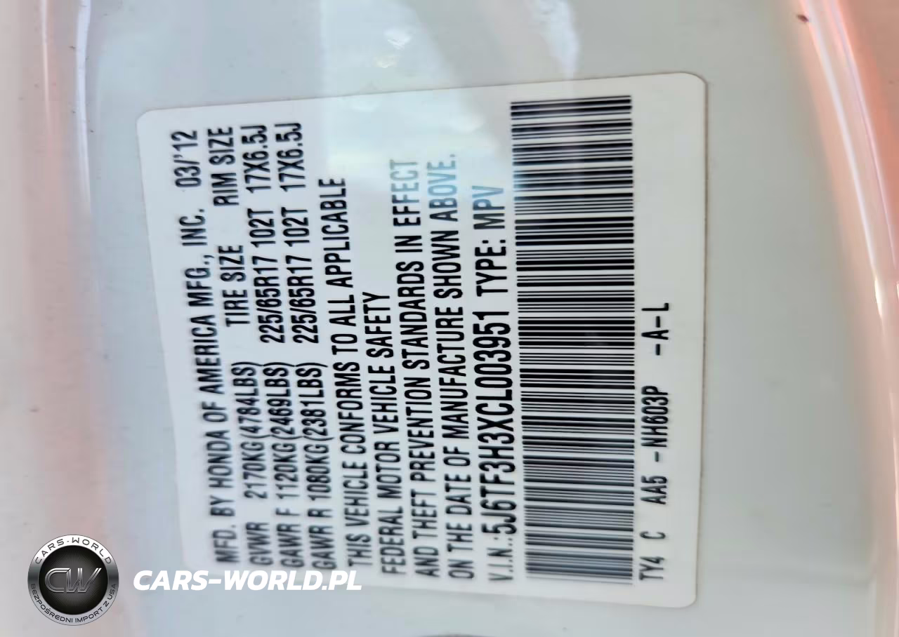 2012 Honda Crosstour Ex VIN:5J6TF3H3XCL003951 - 12
