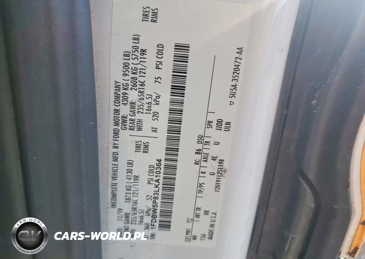2020 Ford Transit Delivery Truck VIN:1FDBW5P83LKA10364 - 13