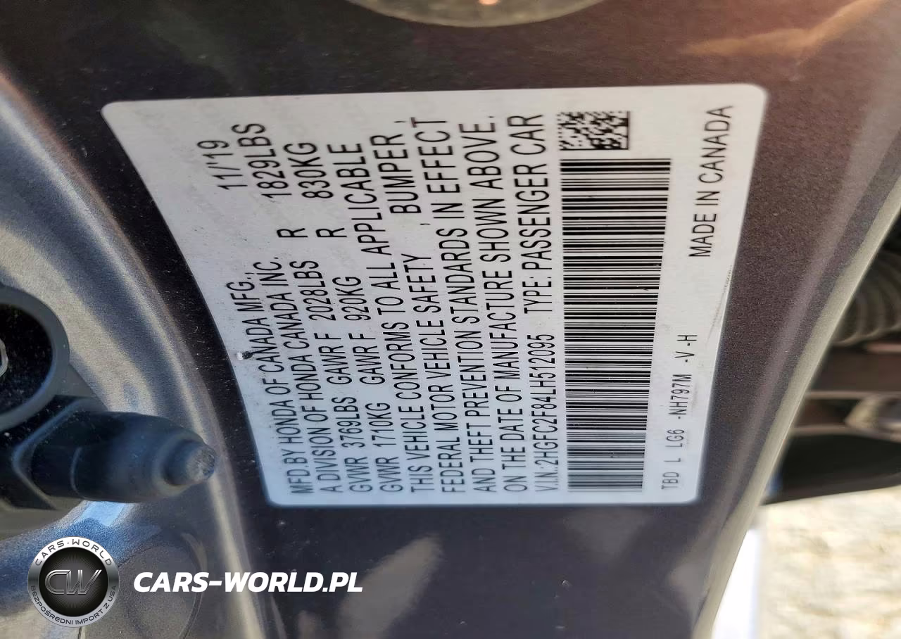 2020 Honda Civic Sport VIN:2HGFC2F84LH512095 - 12