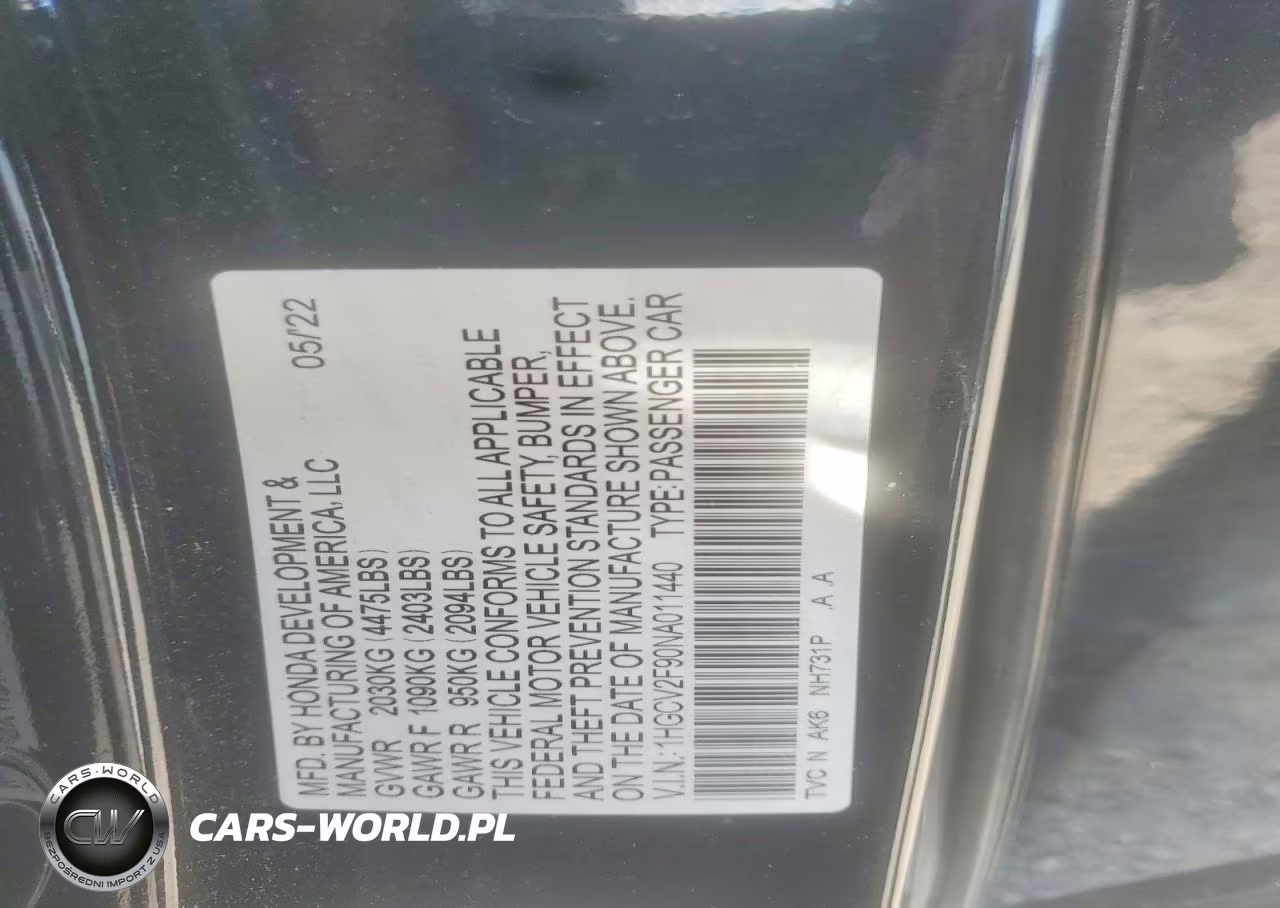 2022 Honda Accord Touring VIN:1HGCV2F90NA011440 - 12