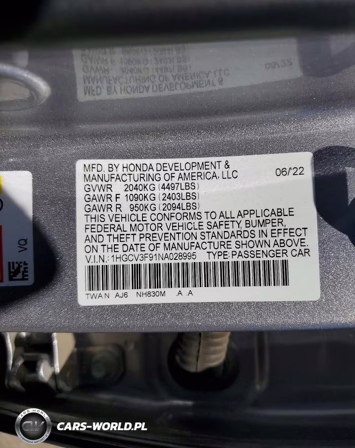 2022 Honda Accord Touring Hybrid VIN:1HGCV3F91NA028995 - 12