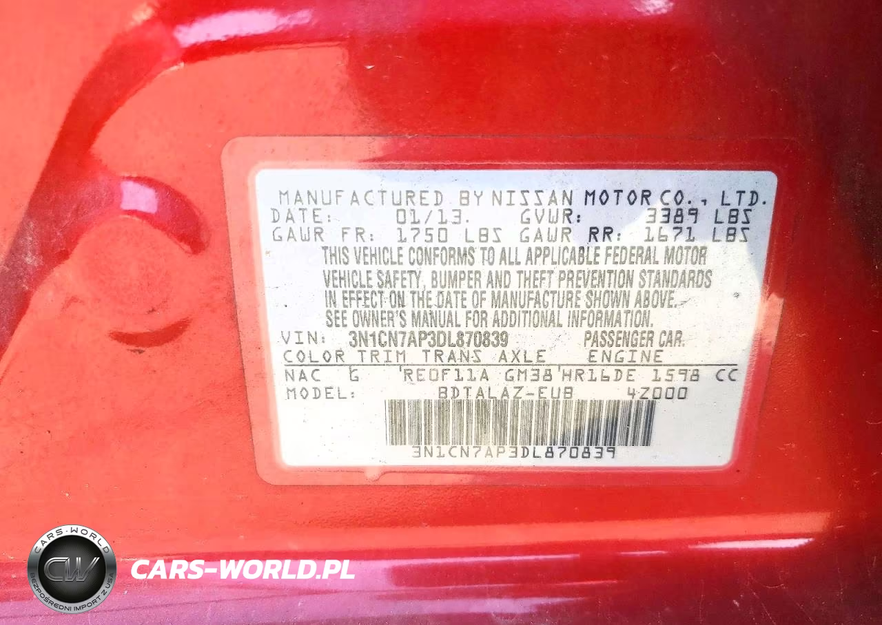 2013 Nissan Versa 1.6 S VIN:3N1CN7AP3DL870839 - 13