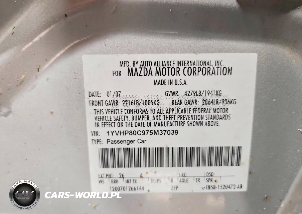 2007 Mazda 6 I VIN:1YVHP80C975M37039 - 12