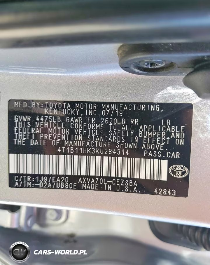 2019 Toyota Camry Se VIN:4T1B11HK3KU284314 - 12