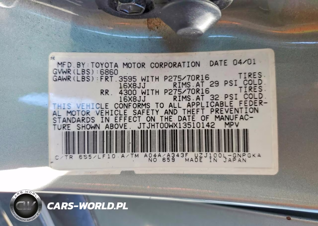 2001 Lexus Lx 470 VIN:JTJHT00WX13510142 - 13