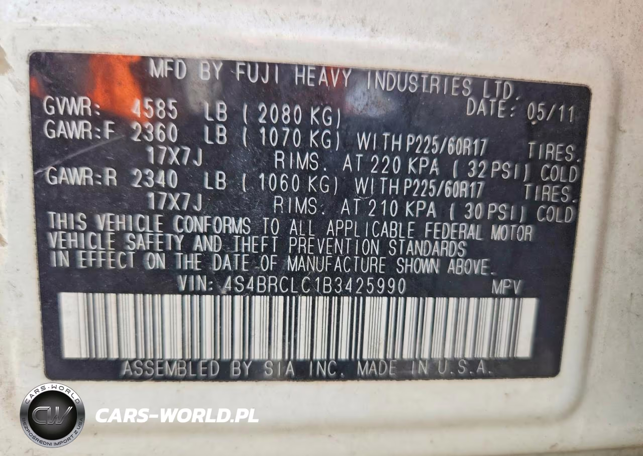 2011 Subaru Outback 2.5I Limited VIN:4S4BRCLC1B3425990 - 12