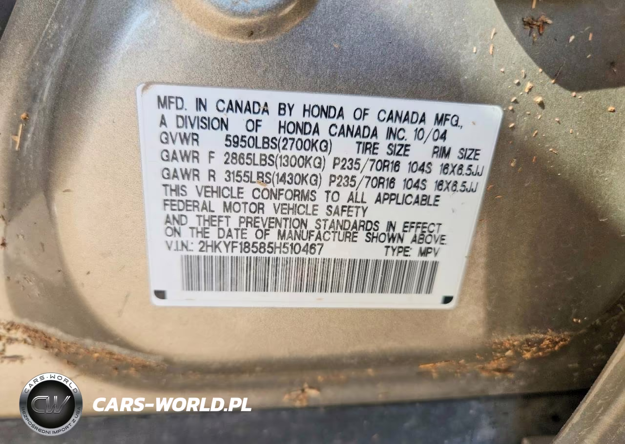 2005 Honda Pilot Exl VIN:2HKYF18585H510467 - 13