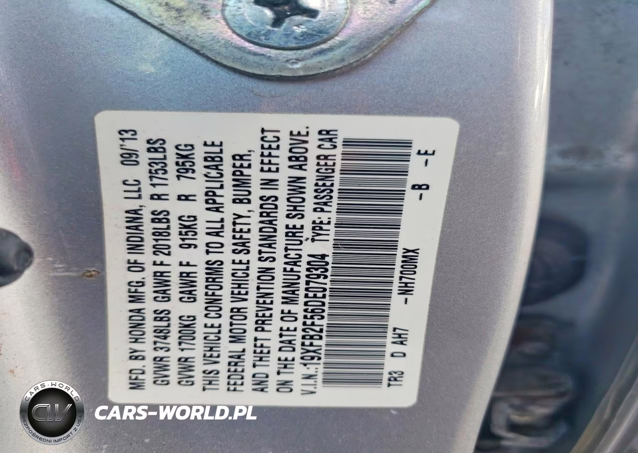 2013 Honda Civic Lx VIN:19XFB2F56DE079304 - 12