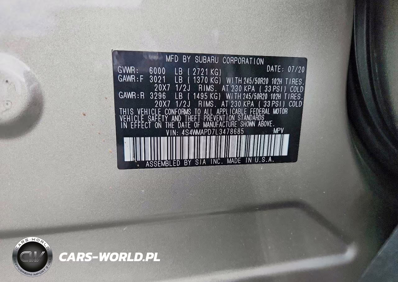 2020 Subaru Ascent Limited VIN:4S4WMAPD7L3478685 - 13