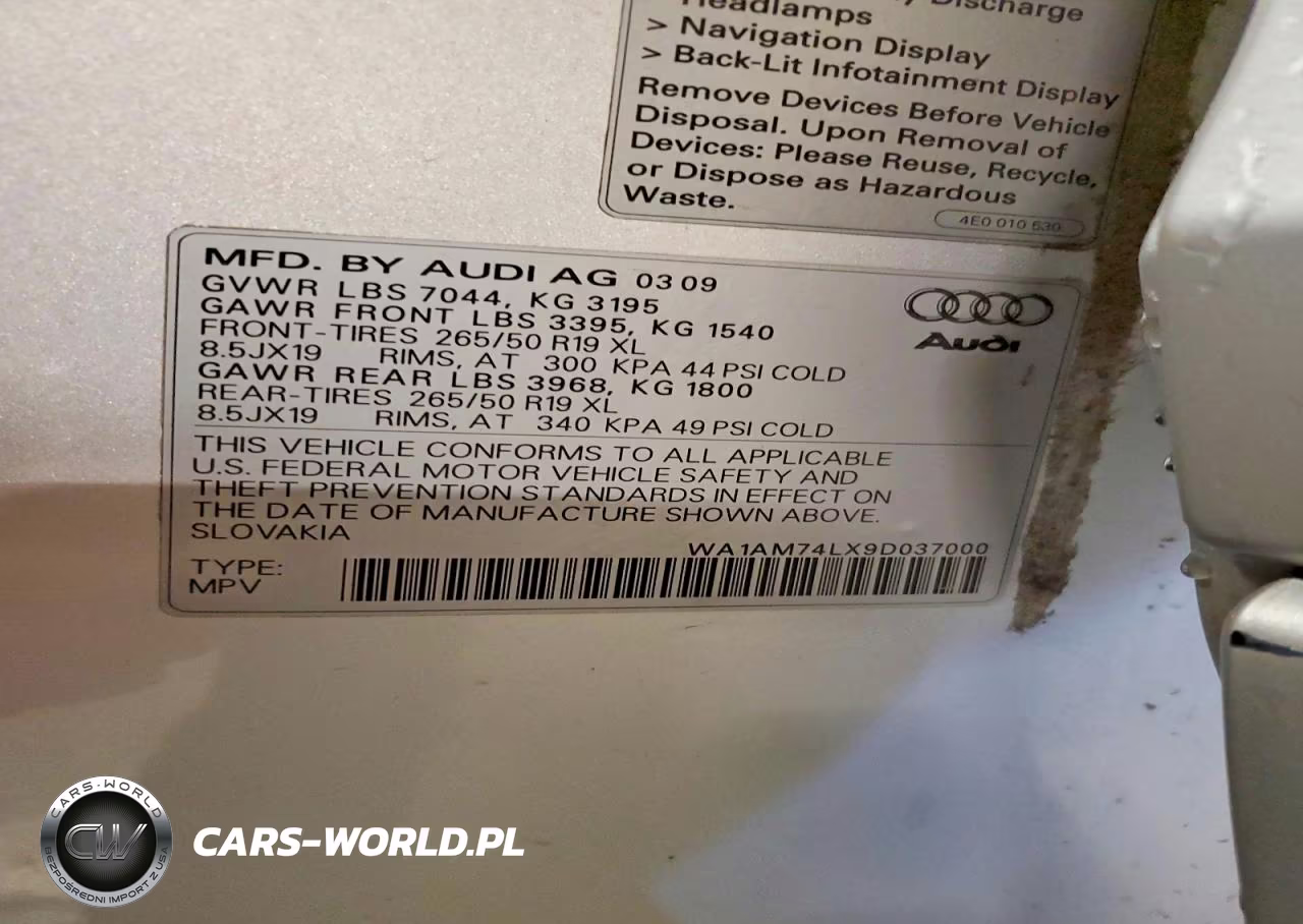 2009 Audi Q7 Tdi VIN:WA1AM74LX9D037000 - 13