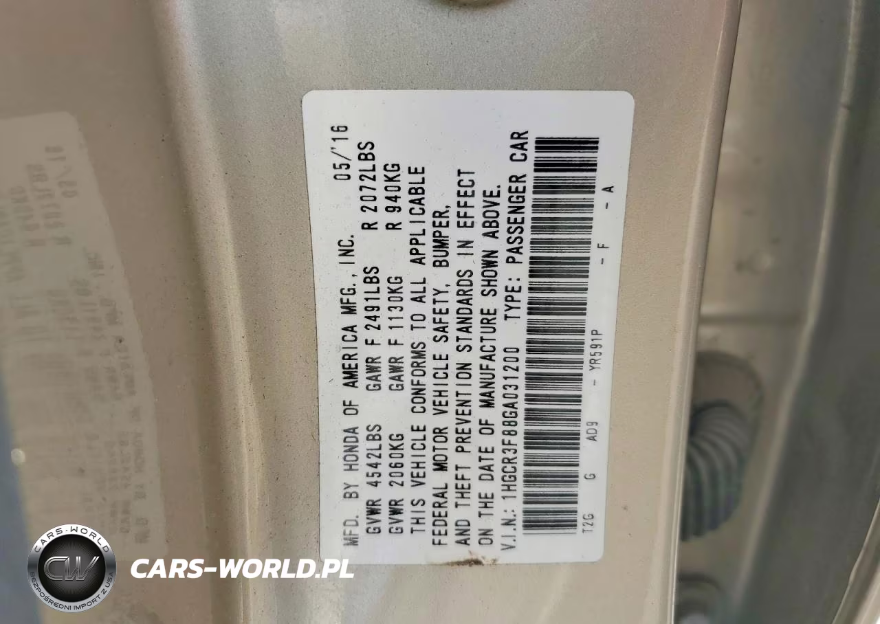 2016 Honda Accord Exl VIN:1HGCR3F88GA031200 - 12