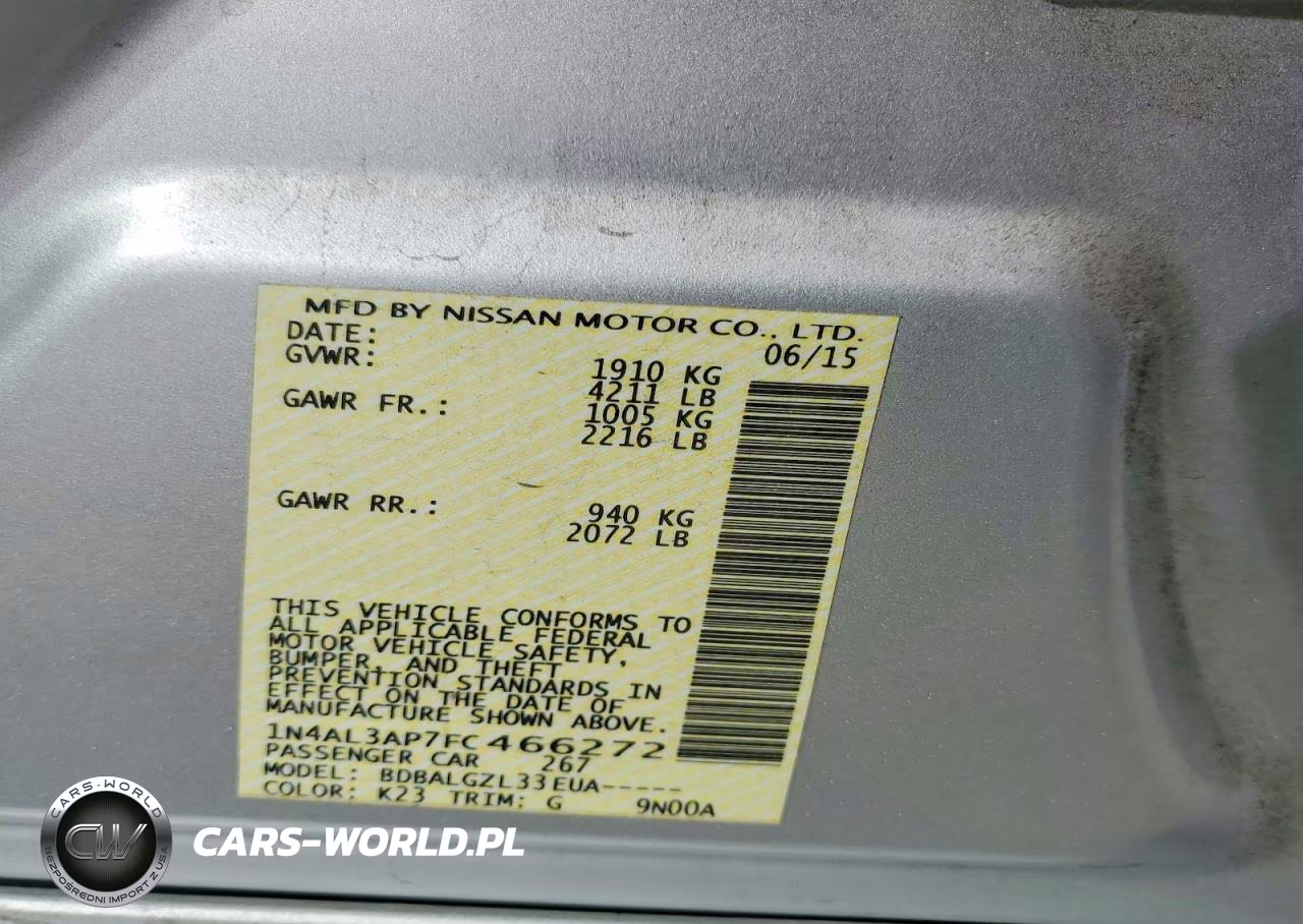 2015 Nissan Altima 2.5 S VIN:1N4AL3AP7FC466272 - 12