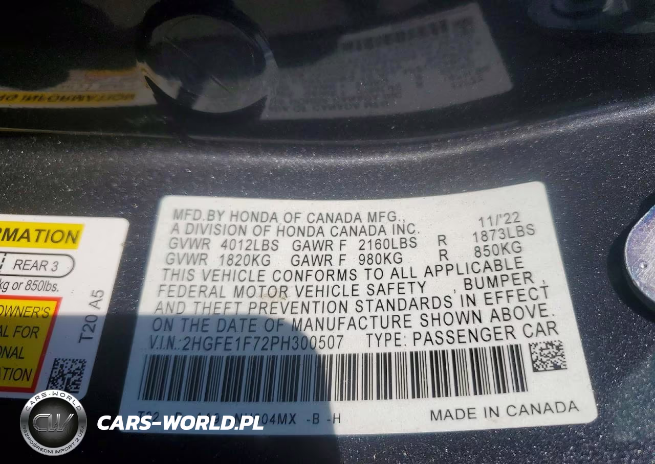 2023 Honda Civic Ex VIN:2HGFE1F72PH300507 - 13