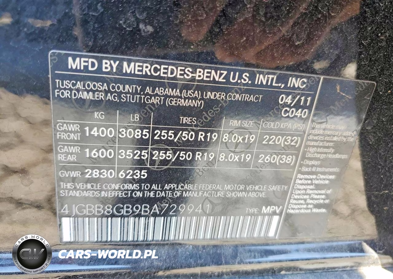 2011 Mercedes-Benz Ml 350 4Matic VIN:4JGBB8GB9BA729941 - 13