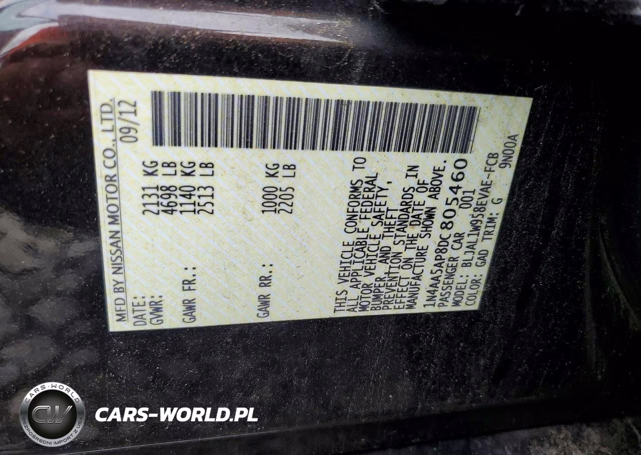 2013 Nissan Maxima 3.5 Sv VIN:1N4AA5AP8DC805460 - 12