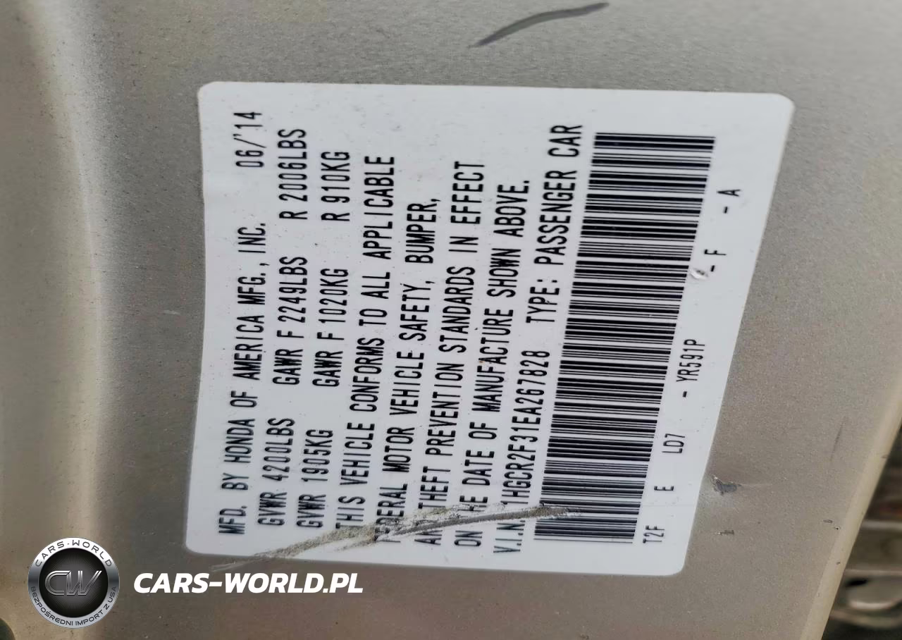 2014 Honda Accord Lx VIN:1HGCR2F31EA267828 - 12