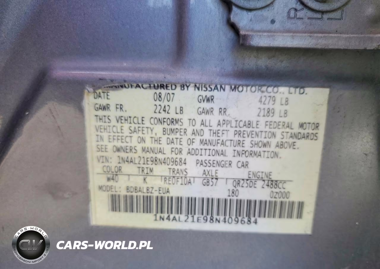 2008 Nissan Altima 2.5 VIN:1N4AL21E98N409684 - 12