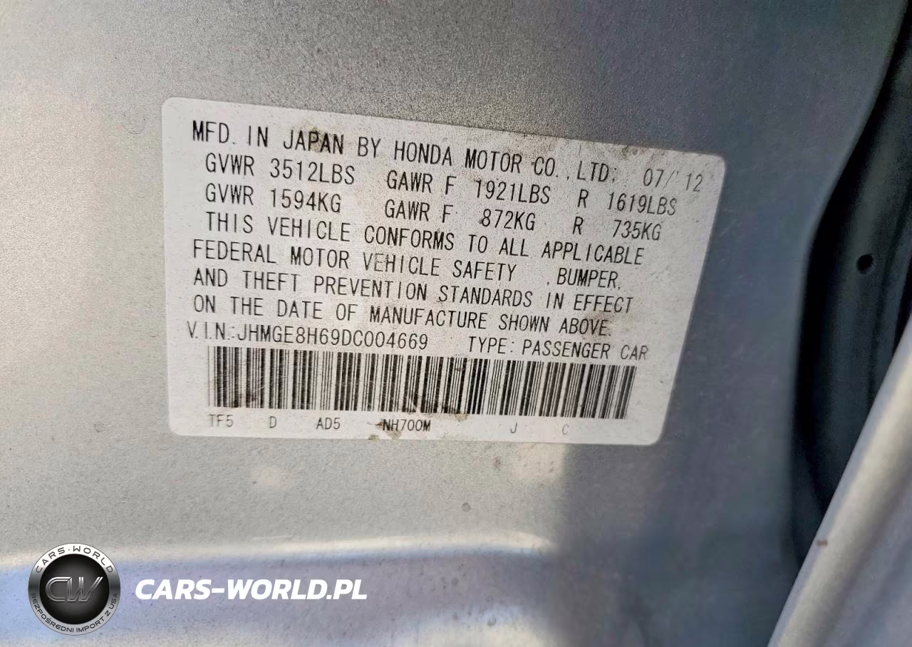 2013 Honda Fit Sport VIN:JHMGE8H69DC004669 - 14