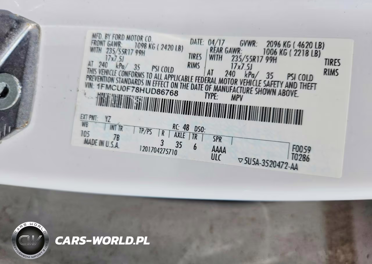 2017 Ford Escape S VIN:1FMCU0F78HUD86768 - 14