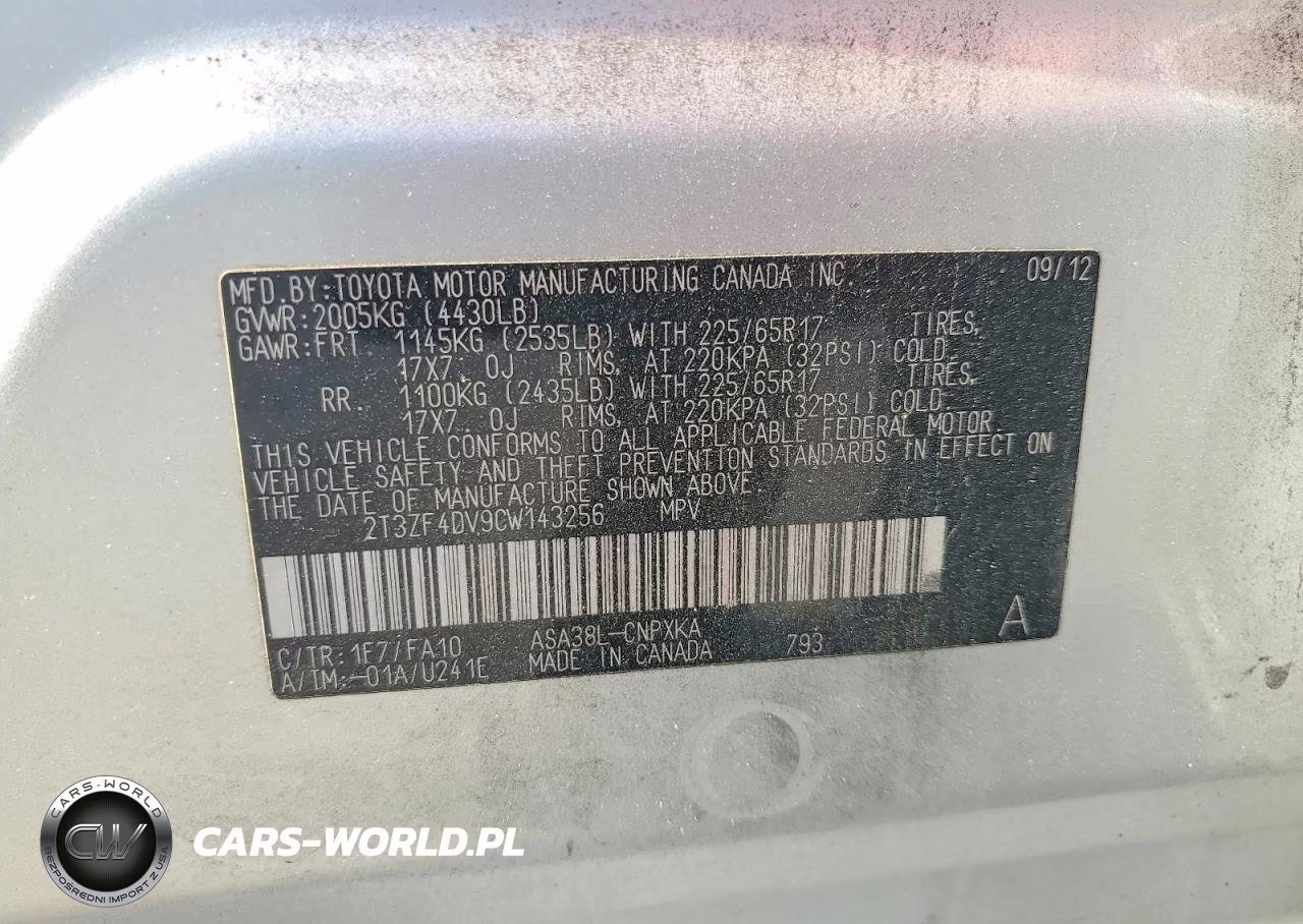 2012 Toyota Rav4 Base VIN:2T3ZF4DV9CW143256 - 13