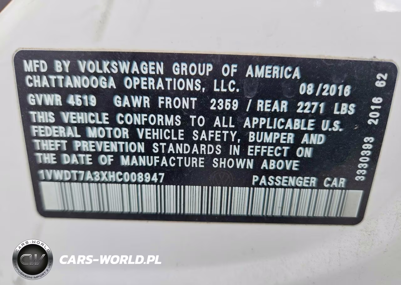 2017 Volkswagen Passat R-Line VIN:1VWDT7A3XHC008947 - 12