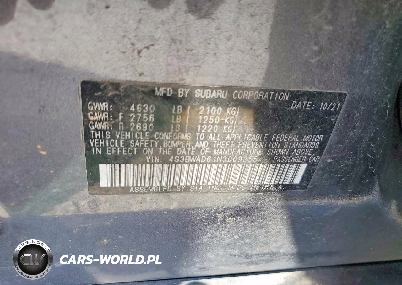 2022 Subaru Legacy Premium VIN:4S3BWAD61N3009355 - 12