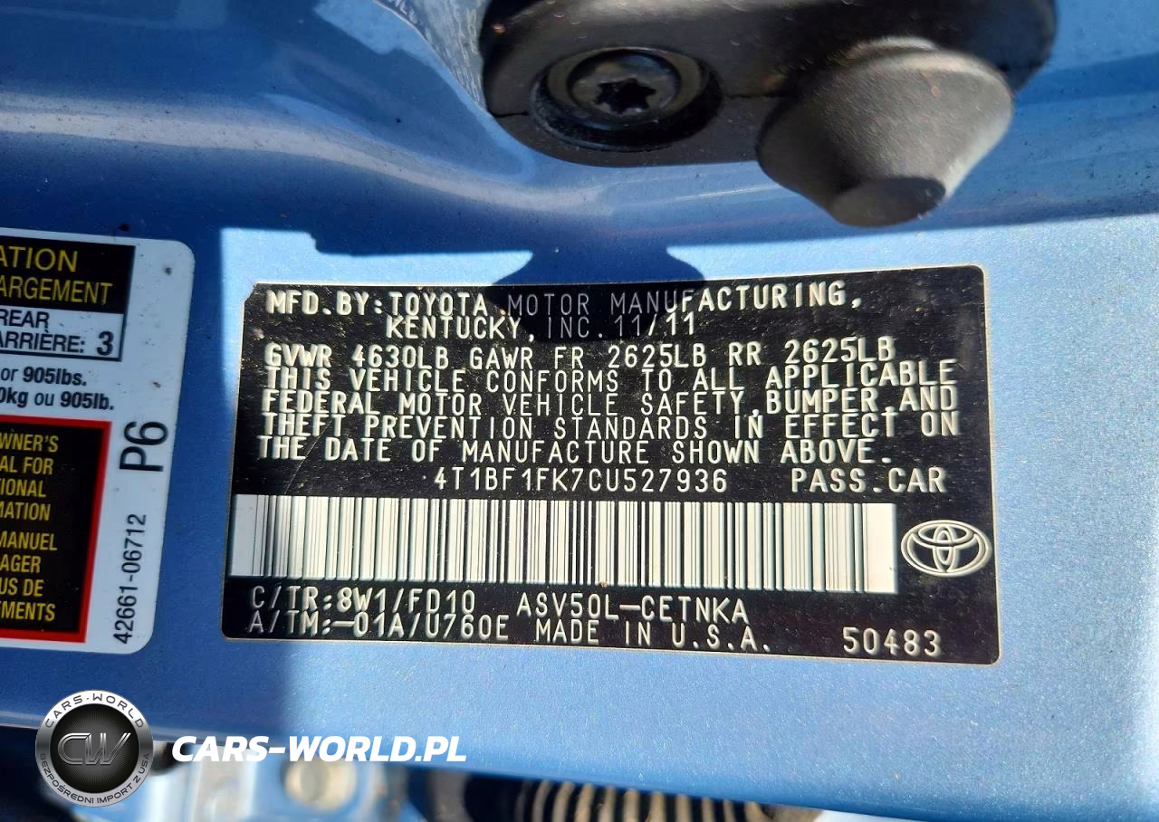 2012 Toyota Camry Le VIN:4T1BF1FK7CU527936 - 12