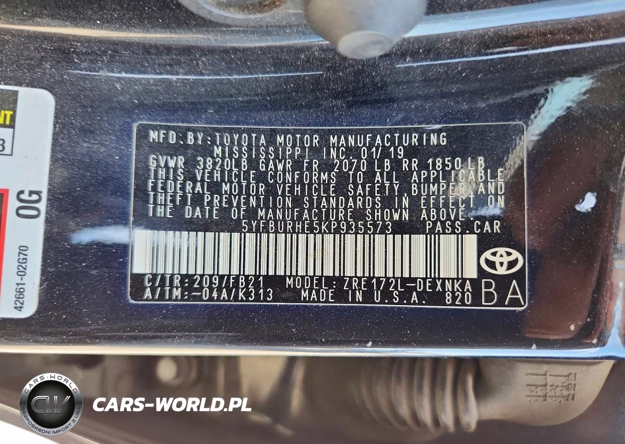 2019 Toyota Corolla Le VIN:5YFBURHE5KP935573 - 12
